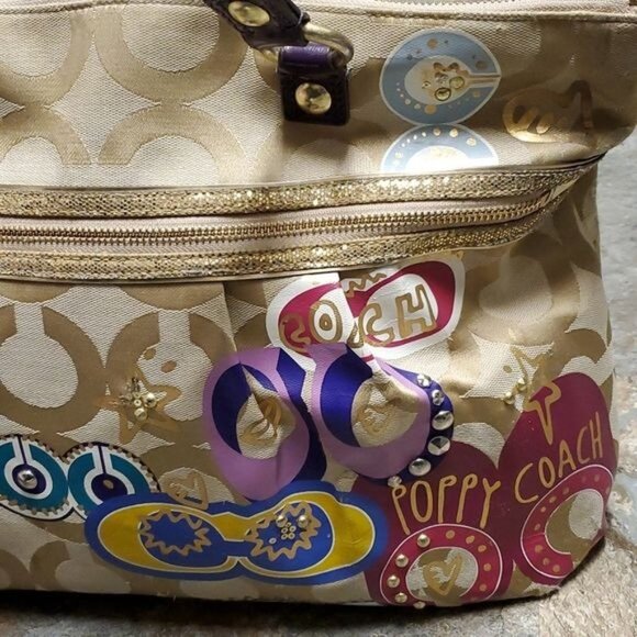 Coach Poppy Graffiti Applique Glam Bag Handbag Purse Tote Jacquard WOMENS WOMANS - Picture 8 of 16